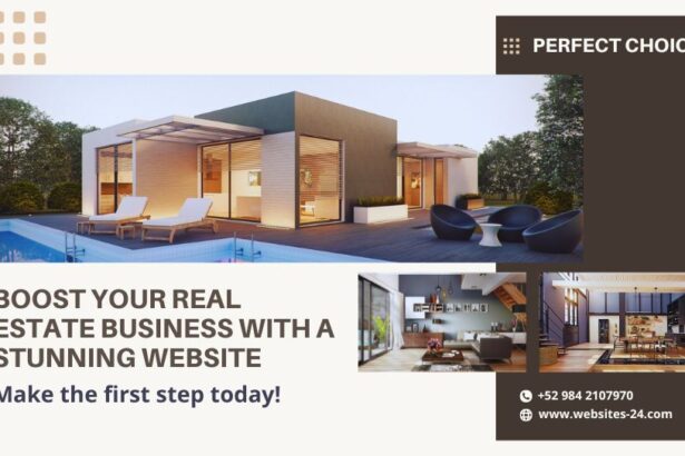 Modern real estate website displayed on laptop and mobile screen with property listings.