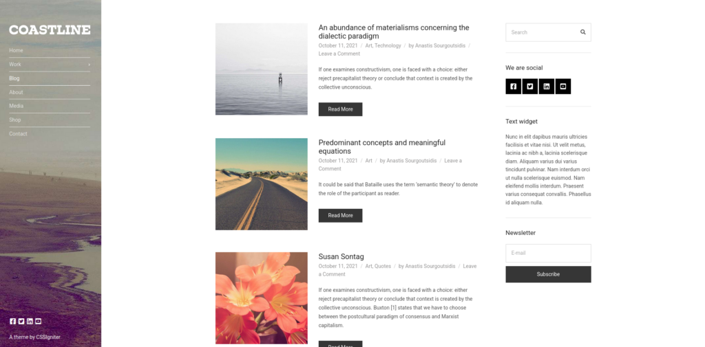 WordPress portfolio theme blog page section